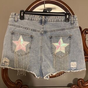 Fantastic Fawn Light Blue Star Embellished Jean Shorts